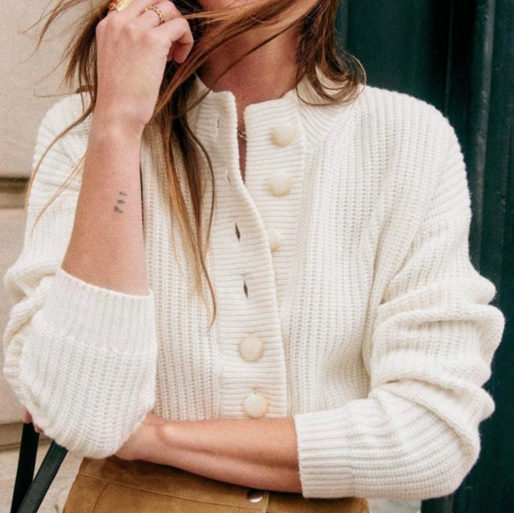 Sezane Cream Button-Up Sweater